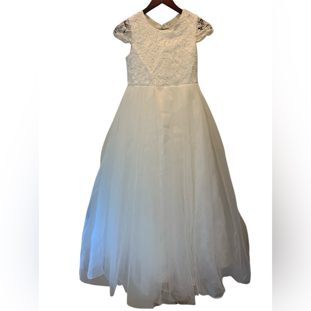 JJs House Cream Scoop Neck Flutter Sleeve Bridal Gown